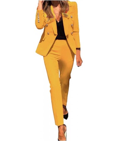 Blazer Jackets for Women Business Casual Women's Solid Two Piece Suit Set Elegant Long Sleeve Business Office S-1-yellow $20....