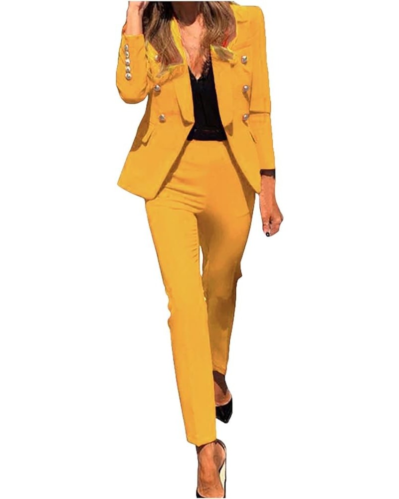 Blazer Jackets for Women Business Casual Women's Solid Two Piece Suit Set Elegant Long Sleeve Business Office S-1-yellow $20....