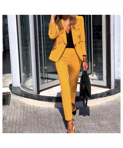 Blazer Jackets for Women Business Casual Women's Solid Two Piece Suit Set Elegant Long Sleeve Business Office S-1-yellow $20....