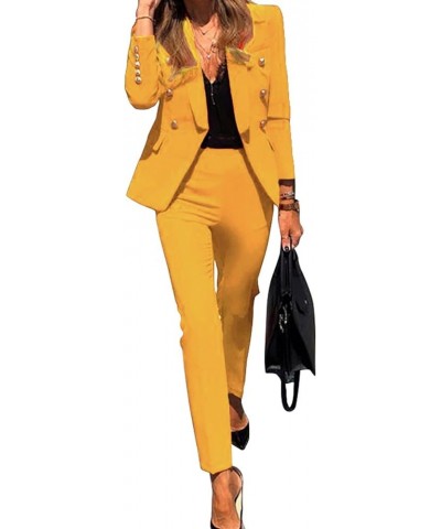 Blazer Jackets for Women Business Casual Women's Solid Two Piece Suit Set Elegant Long Sleeve Business Office S-1-yellow $20....