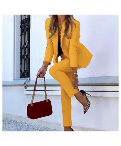 Blazer Jackets for Women Business Casual Women's Solid Two Piece Suit Set Elegant Long Sleeve Business Office S-1-yellow $20....