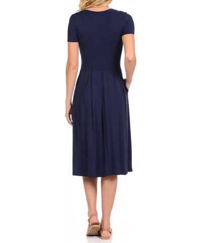 Women's Short Sleeve Pleated Midi Dress with Pockets Casual Formal Summer Navy $10.19 Dresses