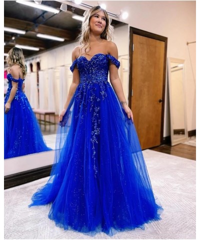 Women's Off The Shoulder Glitter Tulle Prom Dresses Long Lace Appliques Formal Gowns Evening Dress with Slit Plum $43.34 Dresses