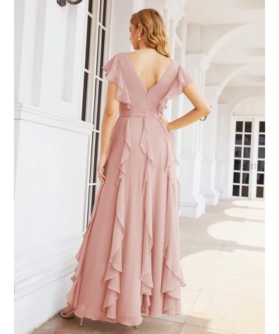 Prom Gowns for Women Ruffled Bridesmaid Dresses V Back Dress for Wedding Guests Sliver Pink $64.97 Dresses