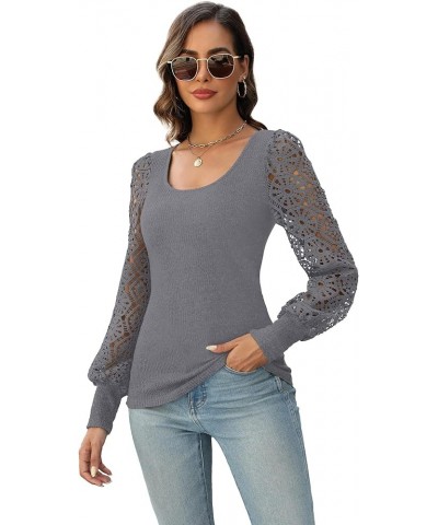 Womens Long Sleeve Tops Crew Neck Lace Pullover Tunic Sweaters Grey $13.99 Sweaters