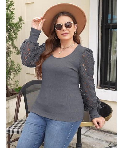 Womens Long Sleeve Tops Crew Neck Lace Pullover Tunic Sweaters Grey $13.99 Sweaters