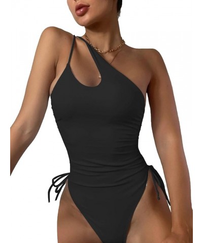 Sexy One Shoulder Tummy Control Ruched Swimsuit High Cut Brazilian Bathing Suit 1 Piece Black 2 $11.27 Swimsuits