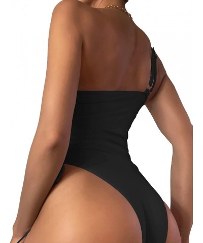 Sexy One Shoulder Tummy Control Ruched Swimsuit High Cut Brazilian Bathing Suit 1 Piece Black 2 $11.27 Swimsuits