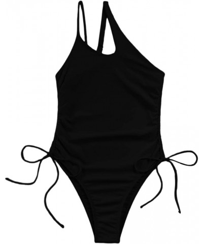 Sexy One Shoulder Tummy Control Ruched Swimsuit High Cut Brazilian Bathing Suit 1 Piece Black 2 $11.27 Swimsuits