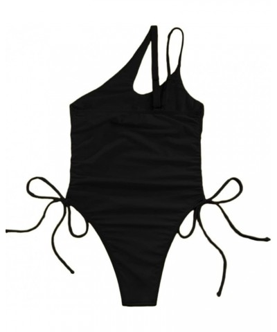 Sexy One Shoulder Tummy Control Ruched Swimsuit High Cut Brazilian Bathing Suit 1 Piece Black 2 $11.27 Swimsuits