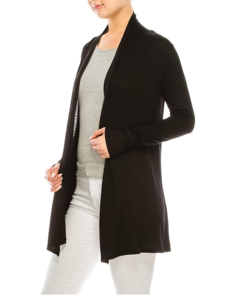 Women's Long Sleeve Cardigan | Lightweight Open Front Jersey Knit Sweater Black $10.52 Sweaters