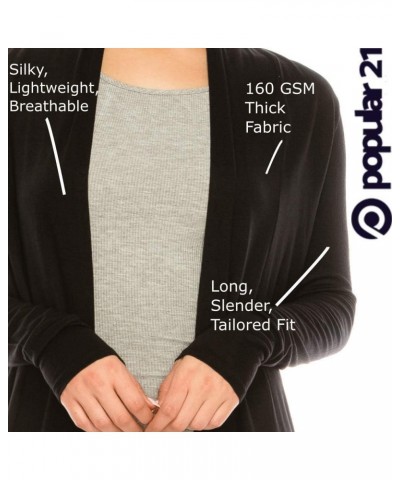 Women's Long Sleeve Cardigan | Lightweight Open Front Jersey Knit Sweater Black $10.52 Sweaters