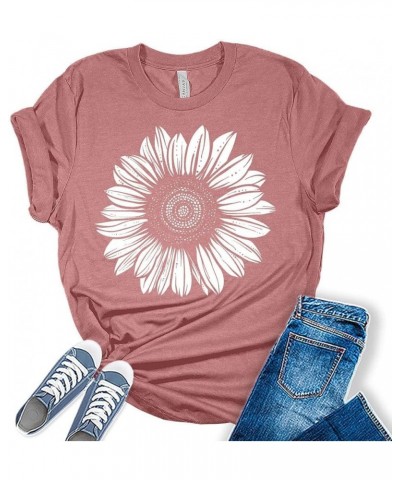 Women's Graphic Sunflower T Shirt Summer Bella Top Casual Plus Size Tee Heather Mauve $12.48 T-Shirts