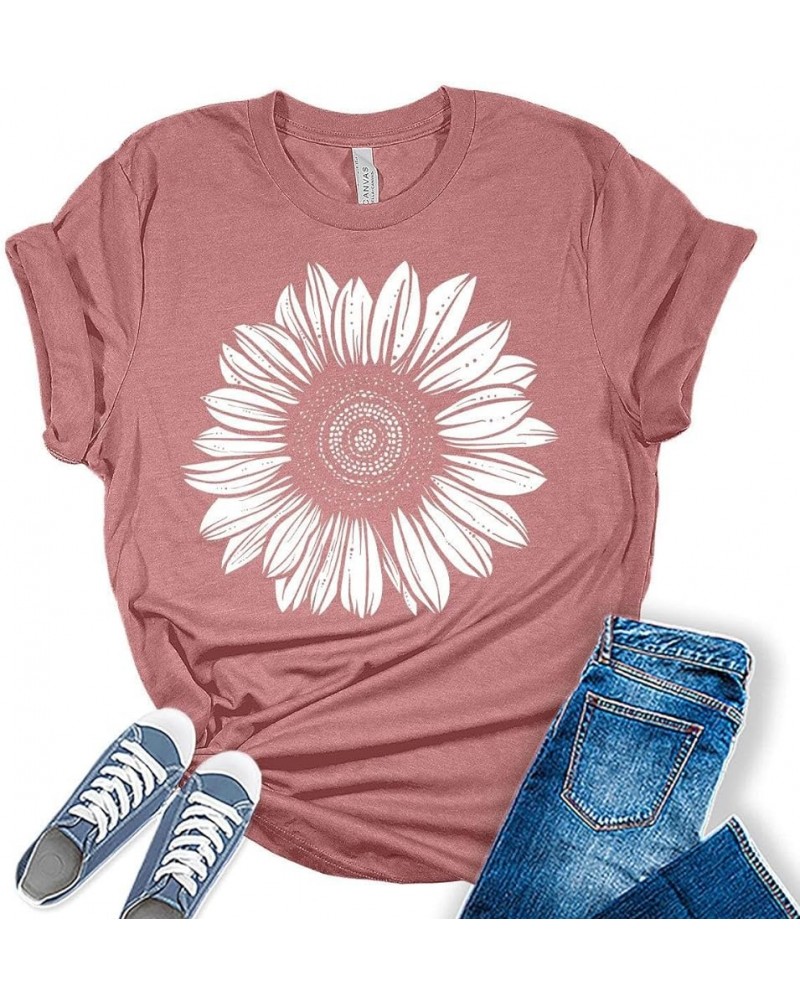 Women's Graphic Sunflower T Shirt Summer Bella Top Casual Plus Size Tee Heather Mauve $12.48 T-Shirts