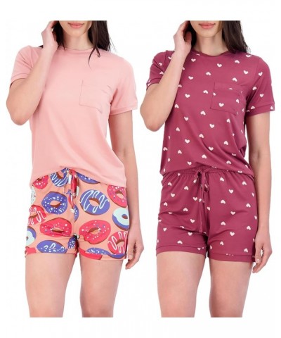 4 Piece: Women's Short Sleeve Top with Shorts Pajama Set – Ultra-Soft Lounge & Sleepwear (Available In Plus) Regular Size Set...