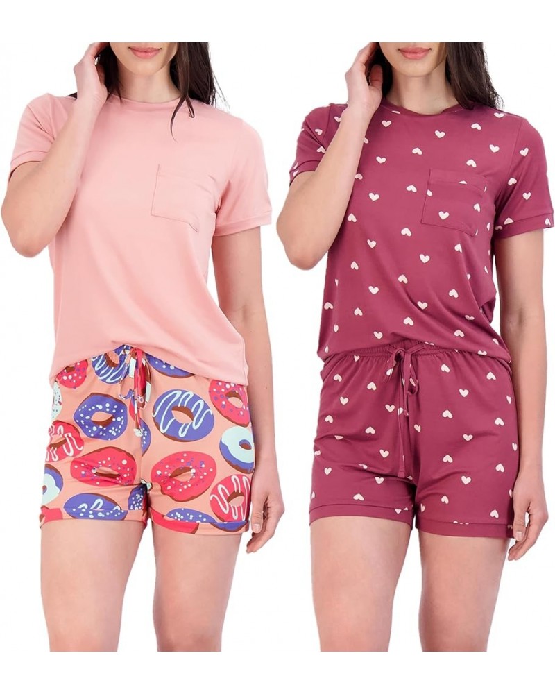 4 Piece: Women's Short Sleeve Top with Shorts Pajama Set – Ultra-Soft Lounge & Sleepwear (Available In Plus) Regular Size Set...