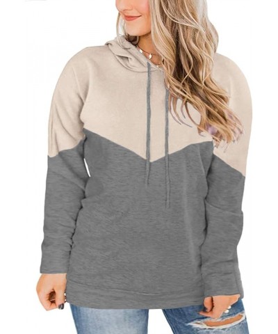 Plus-Size Hoodies for Women Color Block Pullover Sweatshirts 01_apricot $13.99 Hoodies & Sweatshirts