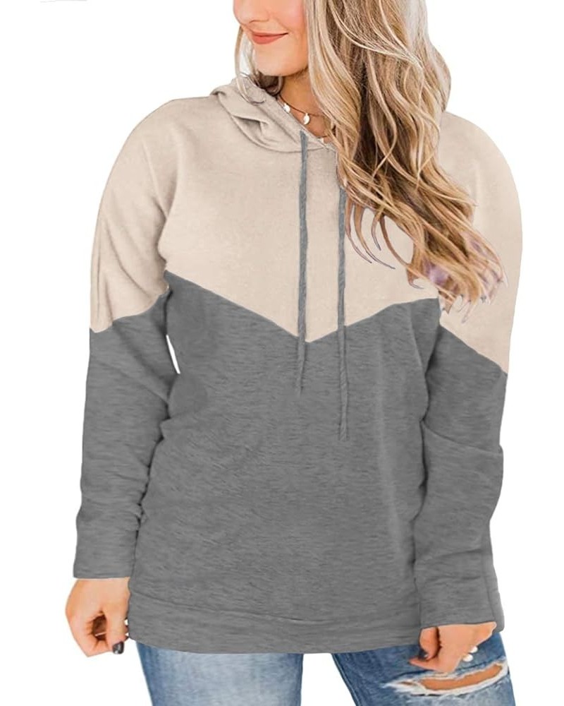 Plus-Size Hoodies for Women Color Block Pullover Sweatshirts 01_apricot $13.99 Hoodies & Sweatshirts