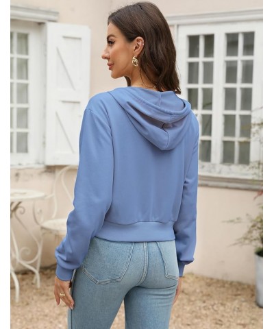 Zip Up Hoodie Women Cropped Casual Sweatshirts Workout Long Sleeve Drawstring Hooded Jacket Crop Tops Blue $18.23 Hoodies & S...