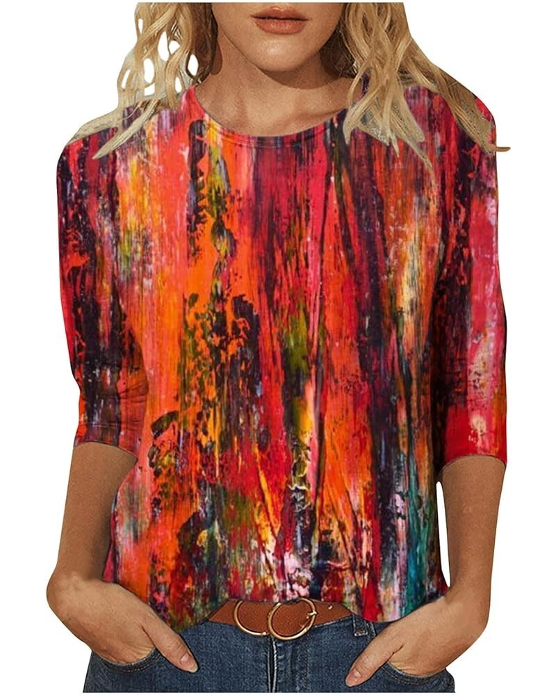 3/4 Sleeve Tops for Women Summer Marble Print Tees Shirt Dressy Causal Tunic Blouses Trendy 2023 Ladies Clothes J020-red $7.5...