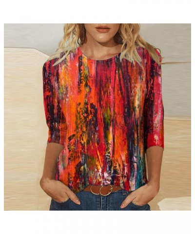 3/4 Sleeve Tops for Women Summer Marble Print Tees Shirt Dressy Causal Tunic Blouses Trendy 2023 Ladies Clothes J020-red $7.5...