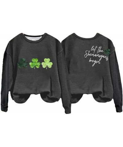 AOXUSM St Patricks Day Sweatshirt for Women Shamrock Flag Pullover Tops Novelty Crewneck Print Sweatshirts Z01 Dark Gray $12....