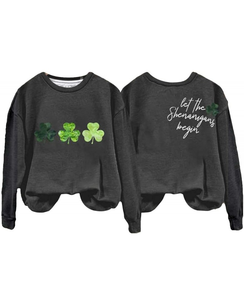 AOXUSM St Patricks Day Sweatshirt for Women Shamrock Flag Pullover Tops Novelty Crewneck Print Sweatshirts Z01 Dark Gray $12....