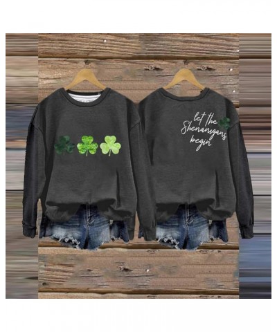 AOXUSM St Patricks Day Sweatshirt for Women Shamrock Flag Pullover Tops Novelty Crewneck Print Sweatshirts Z01 Dark Gray $12....