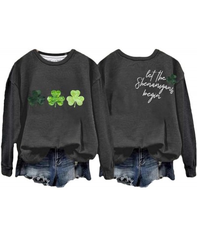 AOXUSM St Patricks Day Sweatshirt for Women Shamrock Flag Pullover Tops Novelty Crewneck Print Sweatshirts Z01 Dark Gray $12....