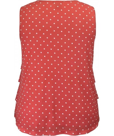 Women and Plus Size Printed Mesh Ruffle Tank (Small-5X) Coral / White Dot $12.17 Tanks