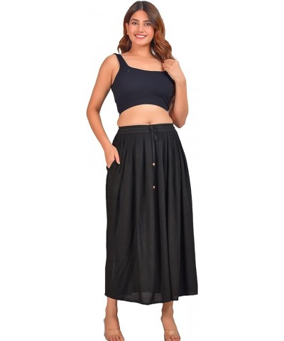 Women's Boho Indian High Waist Elastic Maxi Long Rayon Skirts with Pocket, One Size (Waist 28-34 inches) Black $12.18 Skirts