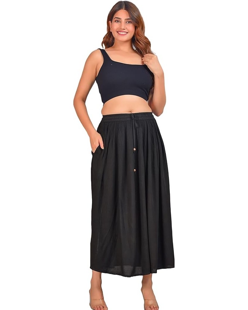 Women's Boho Indian High Waist Elastic Maxi Long Rayon Skirts with Pocket, One Size (Waist 28-34 inches) Black $12.18 Skirts