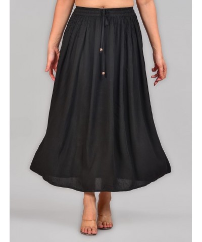 Women's Boho Indian High Waist Elastic Maxi Long Rayon Skirts with Pocket, One Size (Waist 28-34 inches) Black $12.18 Skirts