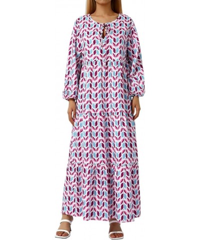 Women Casual Bohemian Floral Print Long Dress Puff Sleeve Tiered Loose Maxi Dresses Summer Beach Sundress A Purple $13.19 Dre...