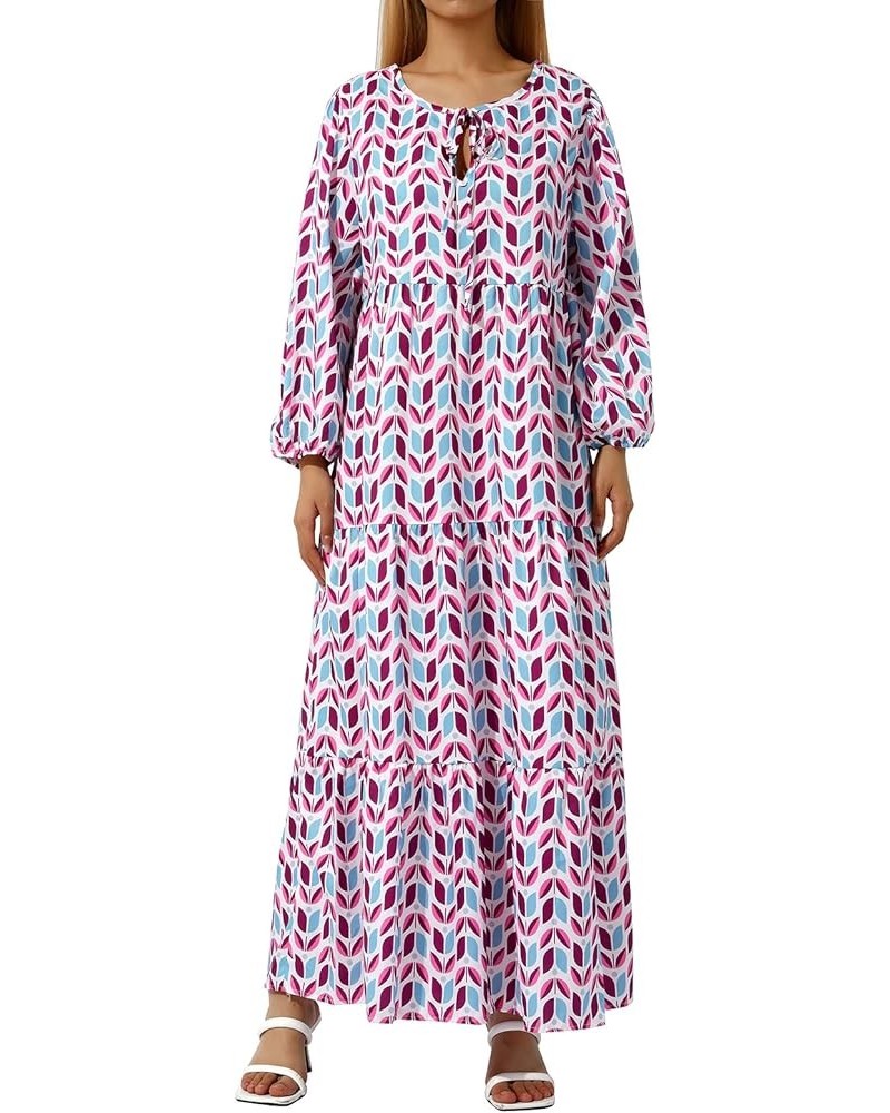 Women Casual Bohemian Floral Print Long Dress Puff Sleeve Tiered Loose Maxi Dresses Summer Beach Sundress A Purple $13.19 Dre...