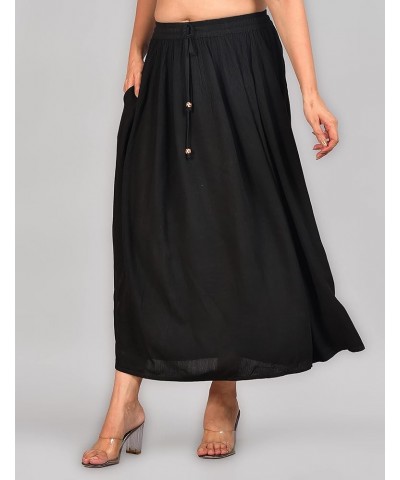 Women's Boho Indian High Waist Elastic Maxi Long Rayon Skirts with Pocket, One Size (Waist 28-34 inches) Black $12.18 Skirts