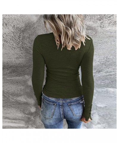 Women's Long Sleeve Henley Tshirts Button Down Slim Fit Casual Basic Tops Blouse Scoop Neck Ribbed Knit Shirts A3-army green ...