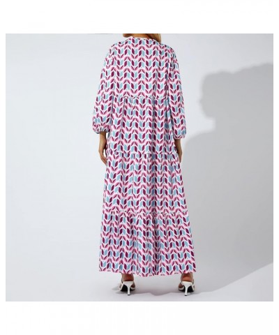 Women Casual Bohemian Floral Print Long Dress Puff Sleeve Tiered Loose Maxi Dresses Summer Beach Sundress A Purple $13.19 Dre...