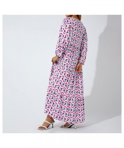 Women Casual Bohemian Floral Print Long Dress Puff Sleeve Tiered Loose Maxi Dresses Summer Beach Sundress A Purple $13.19 Dre...