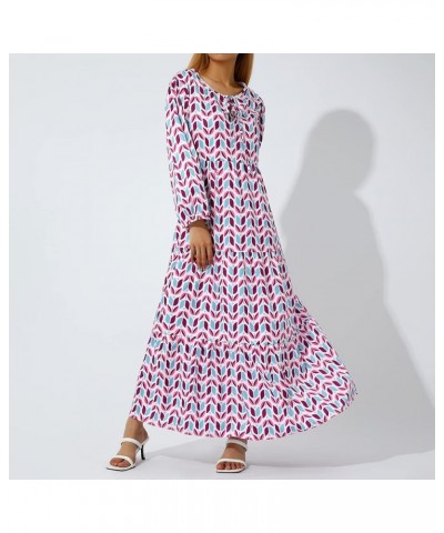 Women Casual Bohemian Floral Print Long Dress Puff Sleeve Tiered Loose Maxi Dresses Summer Beach Sundress A Purple $13.19 Dre...