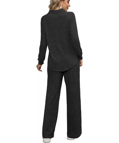 2 Piece Outfits for Women Loungewear Wide Leg Pants Sweatsuits Collar V Neck Pajama Sets Black $17.16 Sleep & Lounge