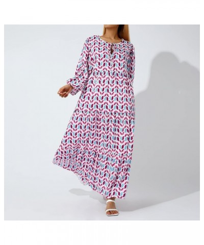 Women Casual Bohemian Floral Print Long Dress Puff Sleeve Tiered Loose Maxi Dresses Summer Beach Sundress A Purple $13.19 Dre...