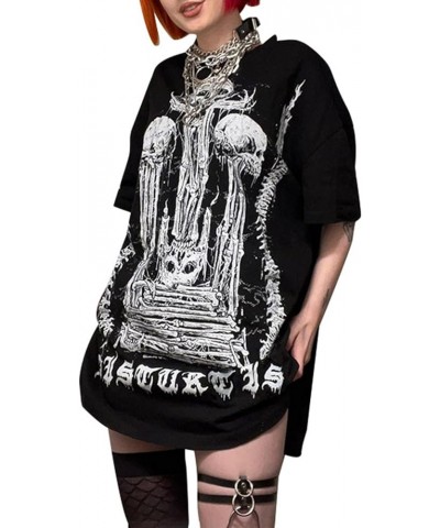 Women Y2k Graphic Short Sleeve Tees Skull Skeleton Oversized Top Gothic Aesthetic Grunge T-Shirt Halloween Clothes D-black Fo...