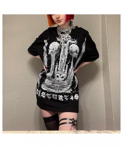 Women Y2k Graphic Short Sleeve Tees Skull Skeleton Oversized Top Gothic Aesthetic Grunge T-Shirt Halloween Clothes D-black Fo...