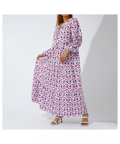 Women Casual Bohemian Floral Print Long Dress Puff Sleeve Tiered Loose Maxi Dresses Summer Beach Sundress A Purple $13.19 Dre...