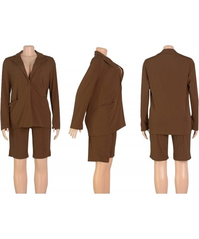 Womens 2 Piece Blazer Outfits Lapels Open Front Suit Jacket and Bermuda Shorts Set 02 Brown $25.91 Others