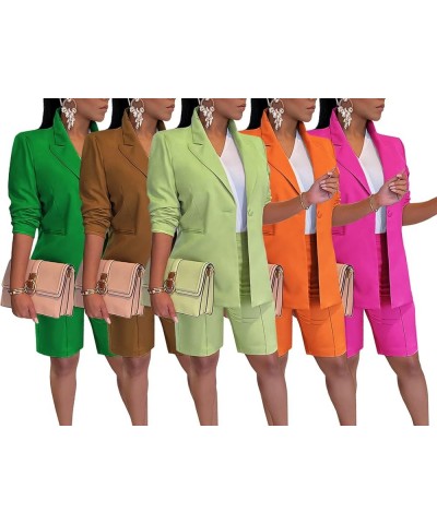 Womens 2 Piece Blazer Outfits Lapels Open Front Suit Jacket and Bermuda Shorts Set 02 Brown $25.91 Others