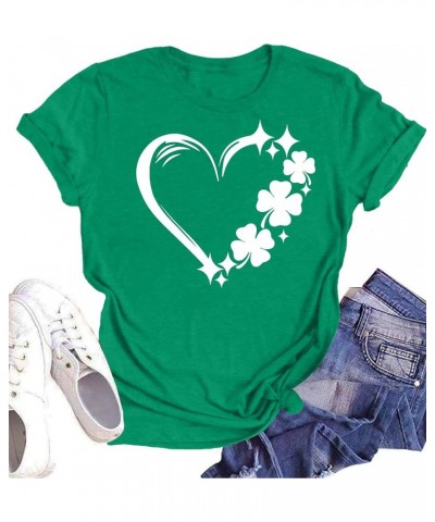 St. Patrick's Day Shirts for Women Shamrock Heart Graphic Tees St Patty's Lucky T-Shirt Irish Tops Green5 $7.50 T-Shirts