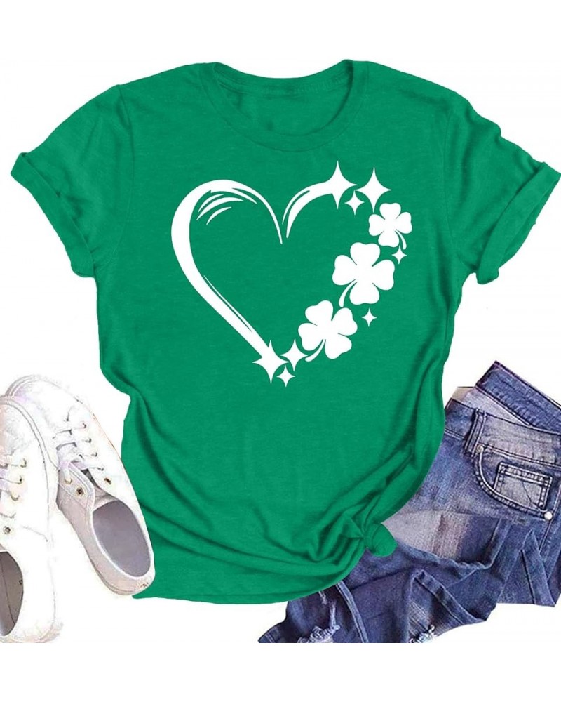 St. Patrick's Day Shirts for Women Shamrock Heart Graphic Tees St Patty's Lucky T-Shirt Irish Tops Green5 $7.50 T-Shirts