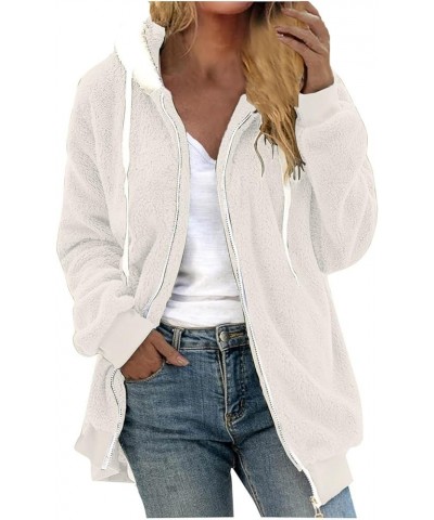 Winter Coats for Women 2024, Women's Fuzzy Fleece Jackets with Hooded Full Zip Up Warm Plush Outwear Jacket Down Jacket-beige...